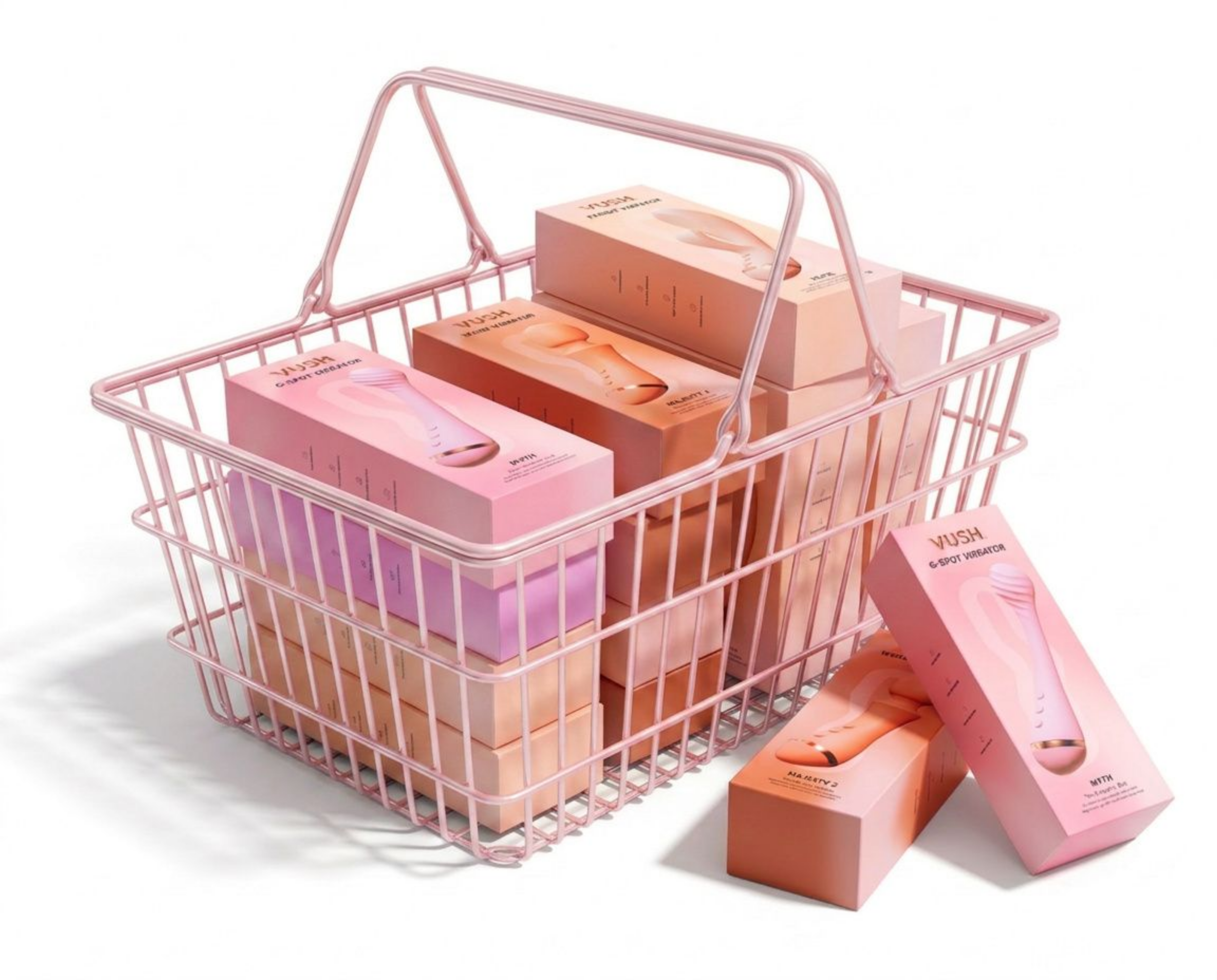 A basket stacked with VUSH products